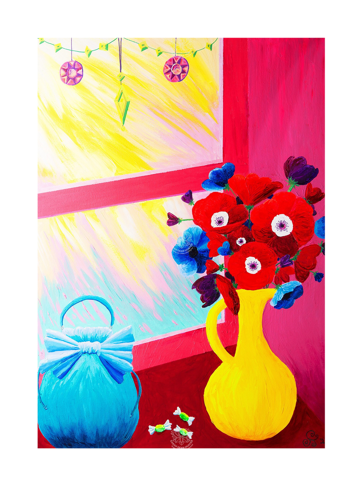 Blue Handbag in Window Original Acrylic Painting- Limited Edition Fine Art