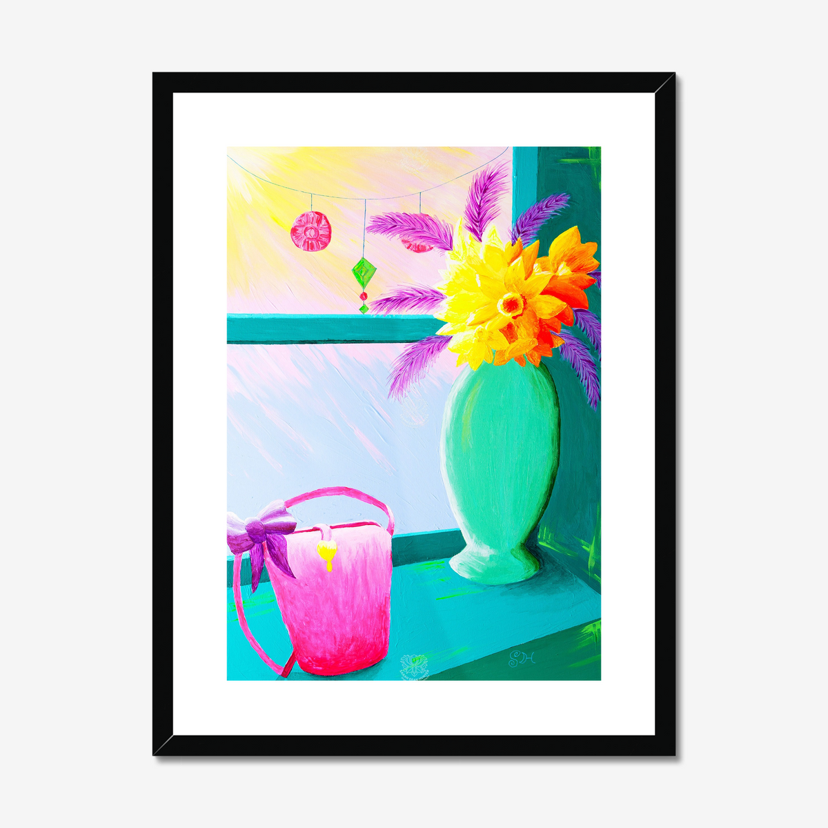 Pink Celadon Vase in Window Original Acrylic Painting- Limited Edition Fine Art