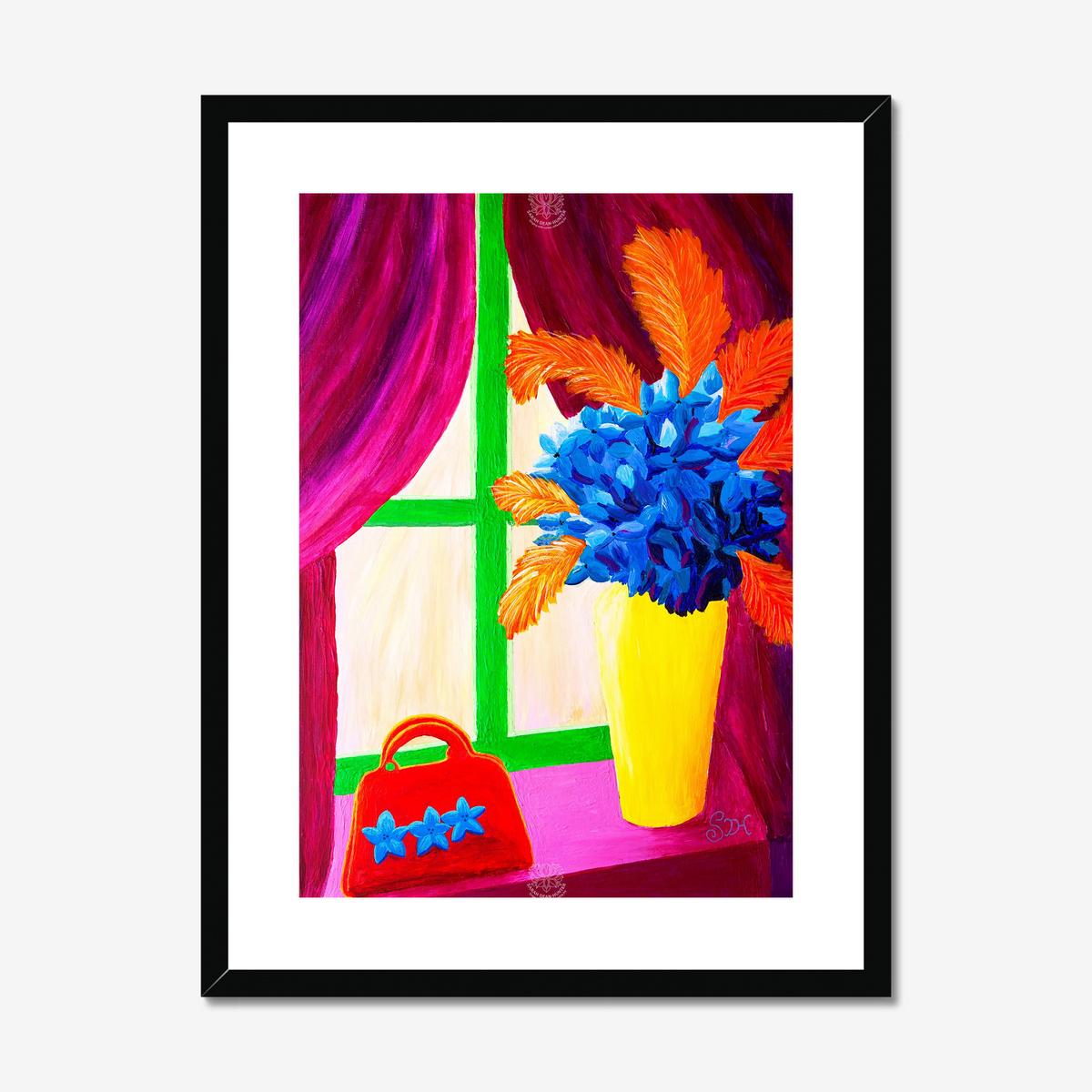 Red Handbag in Window Original Acrylic Painting- Limited Edition Fine Art