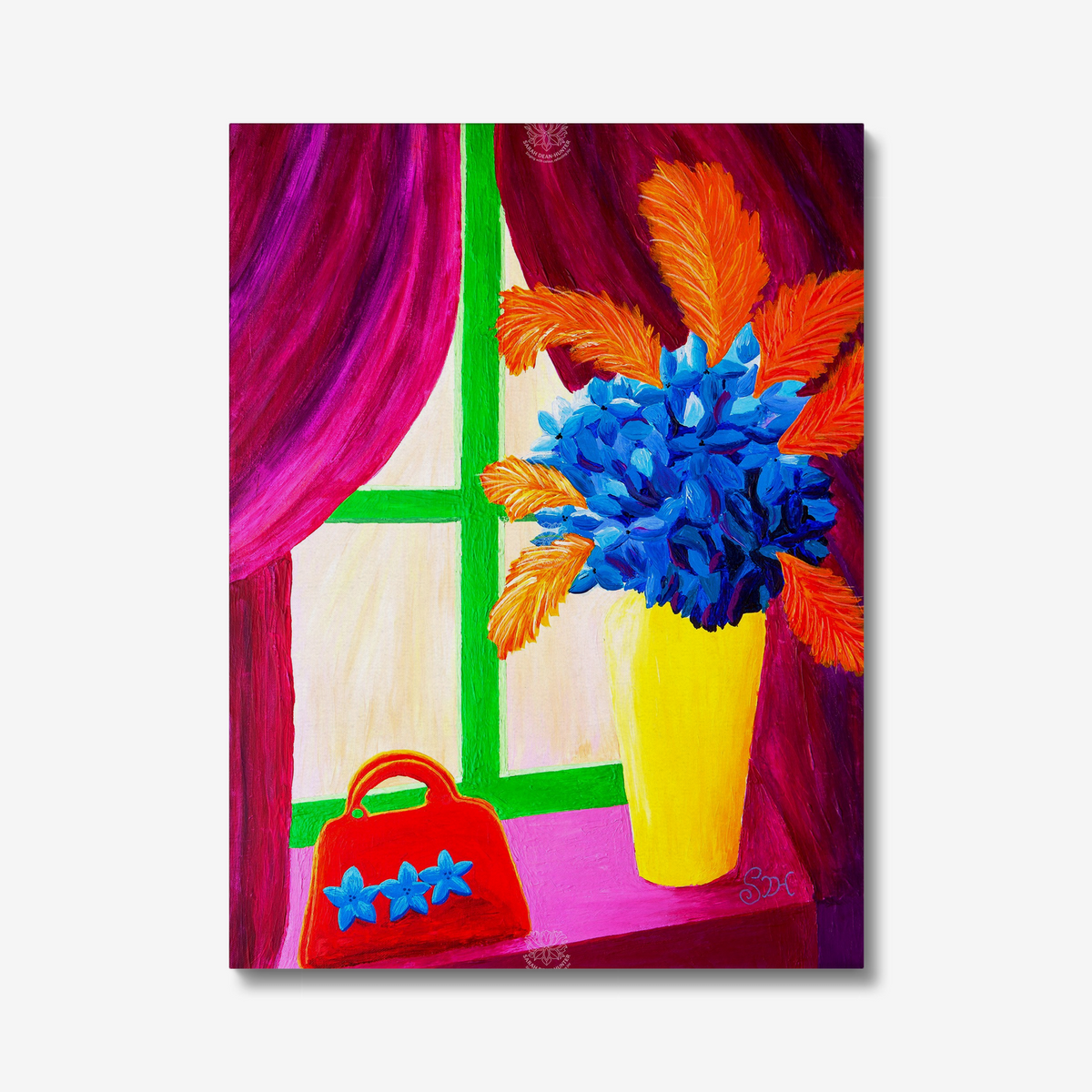 Red Handbag in Window Original Acrylic Painting- Limited Edition Fine Art