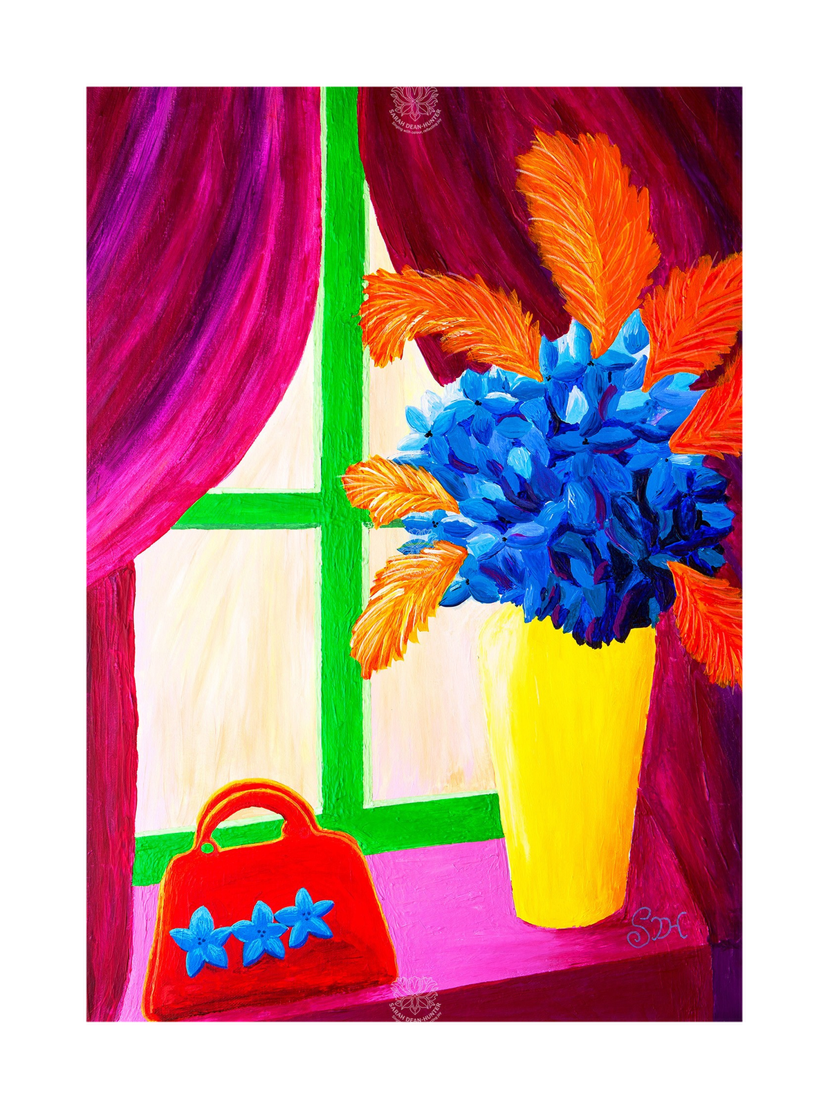 Red Handbag in Window Original Acrylic Painting- Limited Edition Fine Art