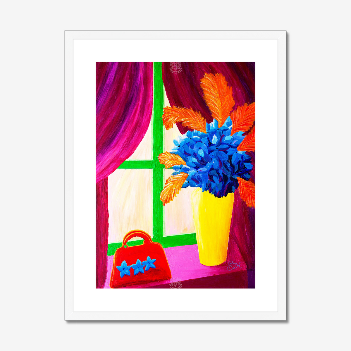 Red Handbag in Window Original Acrylic Painting- Limited Edition Fine Art