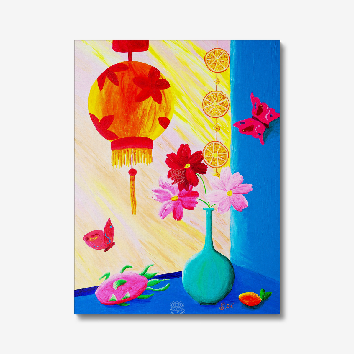 Window Painting with Dragon Fruit Original Acrylic Painting- Limited Edition Fine Art