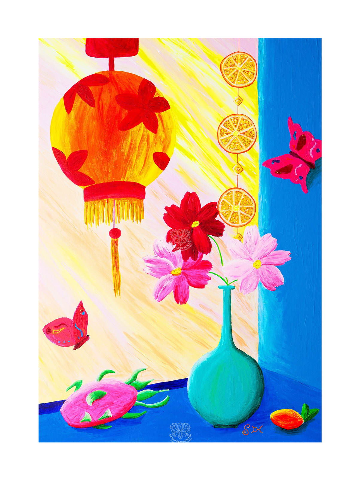 Window Painting with Dragon Fruit Original Acrylic Painting- Limited Edition Fine Art