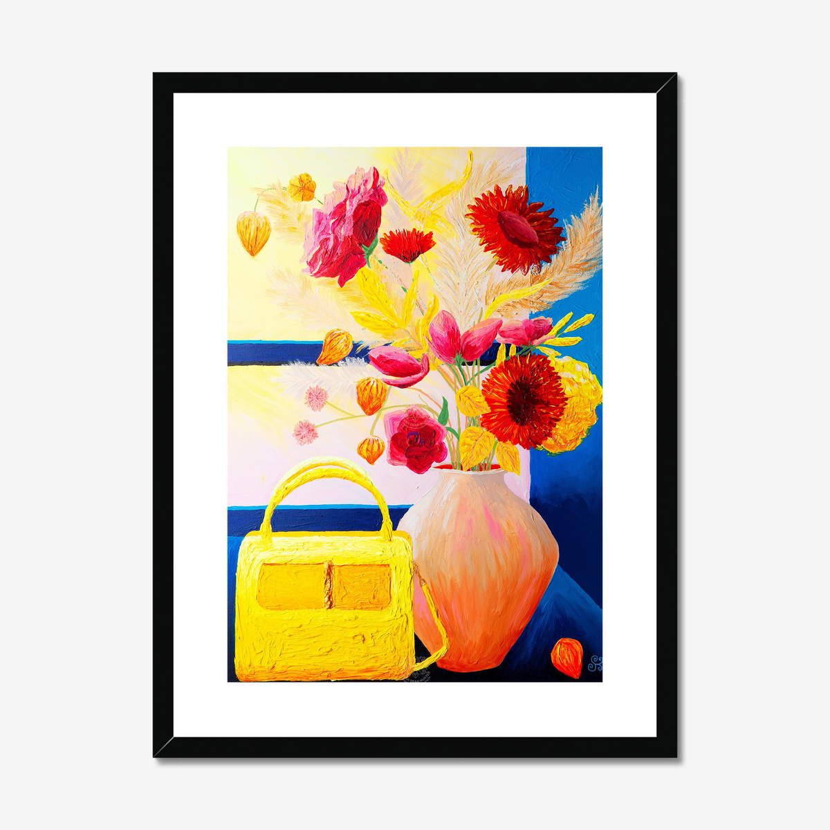 Yellow Handbag in Window Original Acrylic Painting— Limited Edition Fine Art