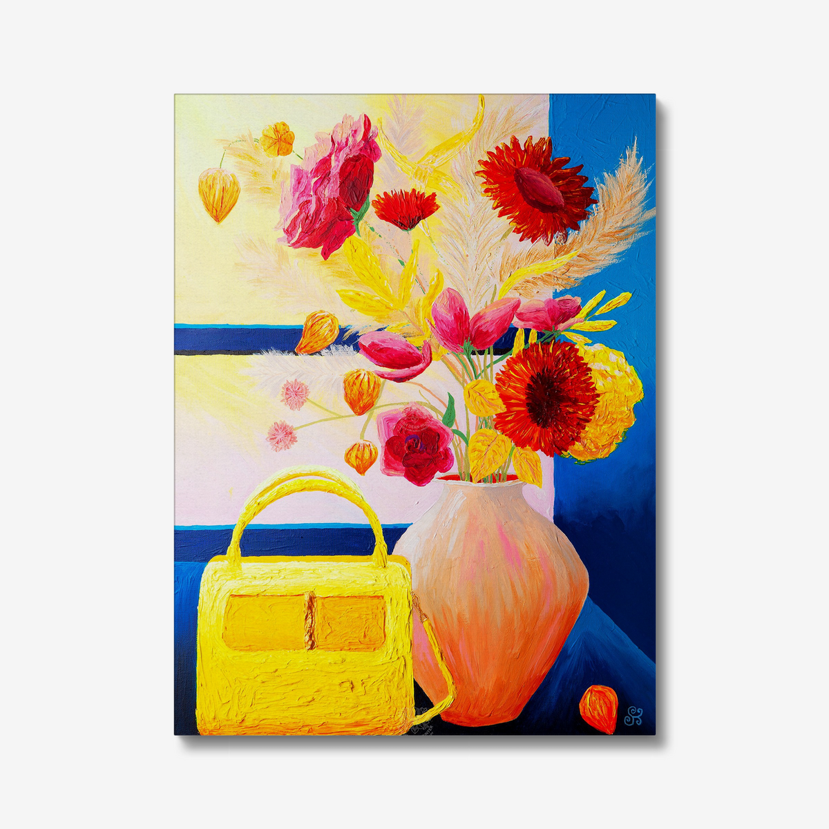 Yellow Handbag in Window Original Acrylic Painting— Limited Edition Fine Art