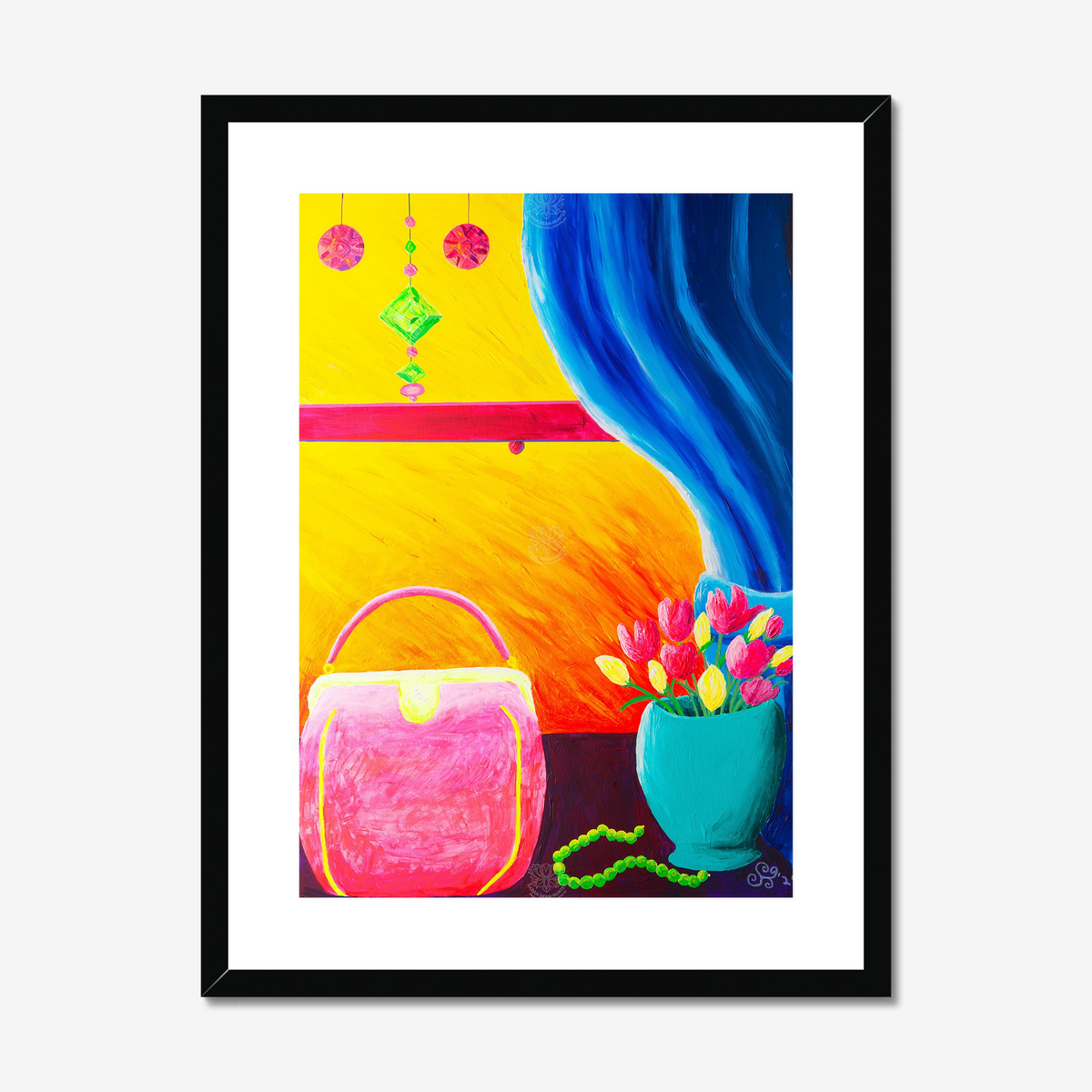 Pink Handbag in Window Original Acrylic Painting— Limited Edition Fine Art