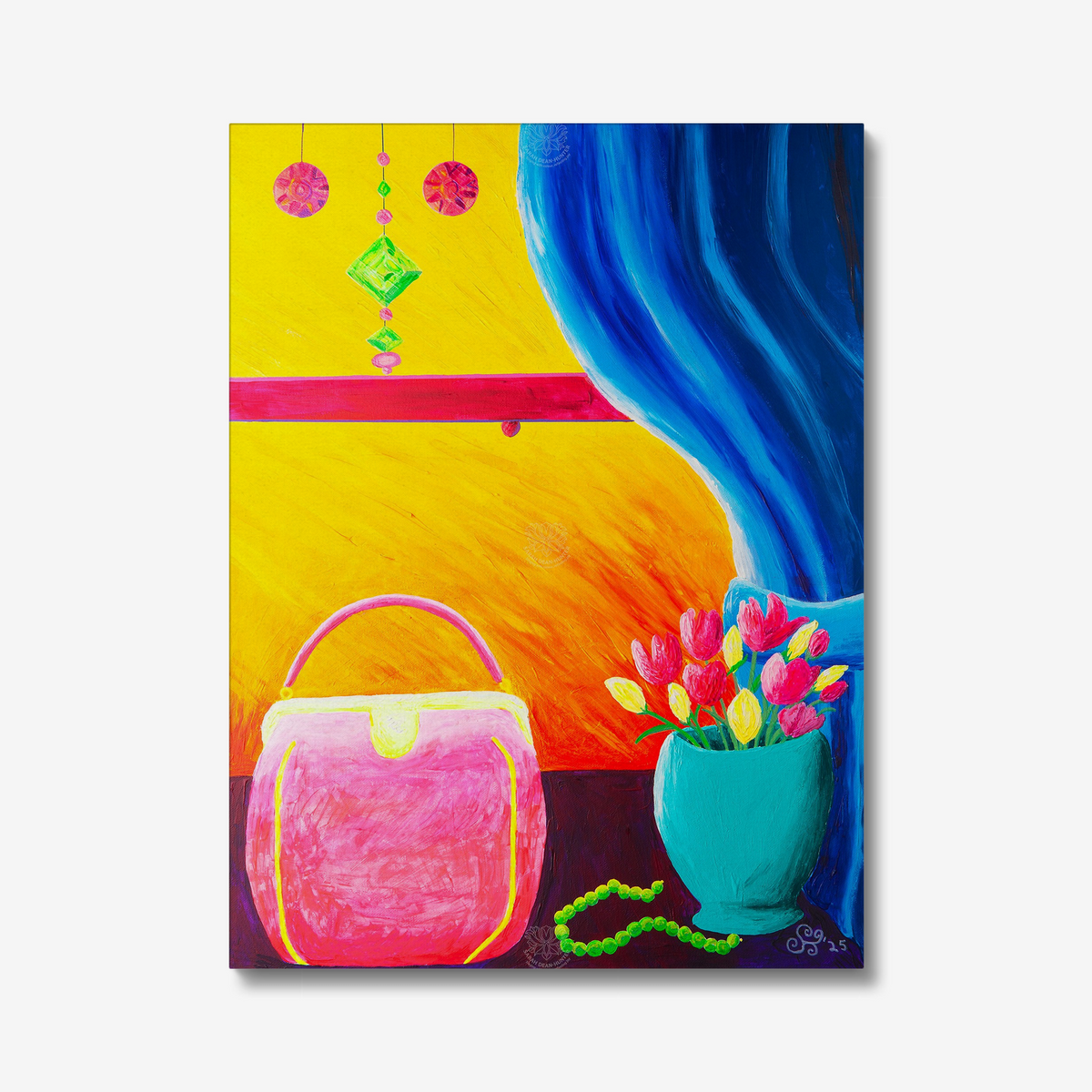 Pink Handbag in Window Original Acrylic Painting— Limited Edition Fine Art