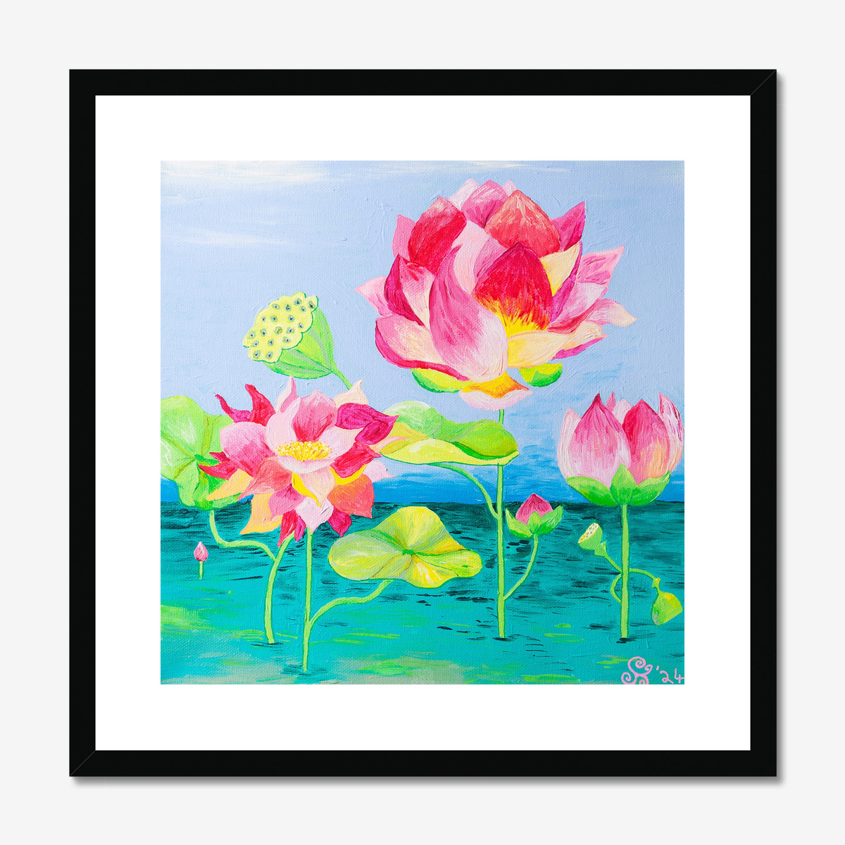Lotus Flowers Original Acrylic Painting-Limited Edition Fine Art