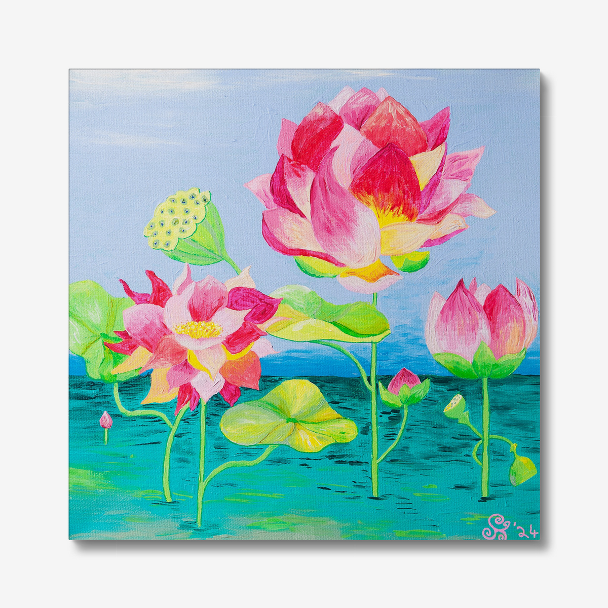 Lotus Flowers Original Acrylic Painting-Limited Edition Fine Art