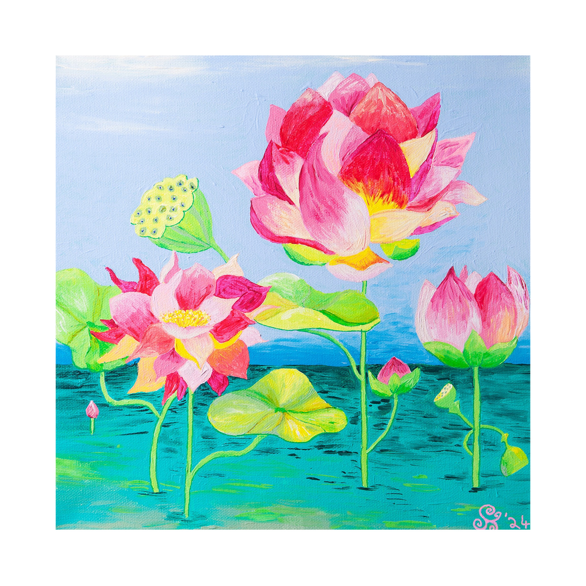 Lotus Flowers Original Acrylic Painting-Limited Edition Fine Art