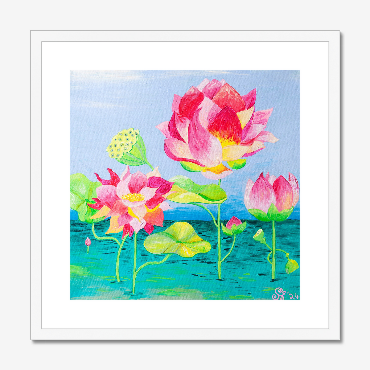 Lotus Flowers Original Acrylic Painting-Limited Edition Fine Art