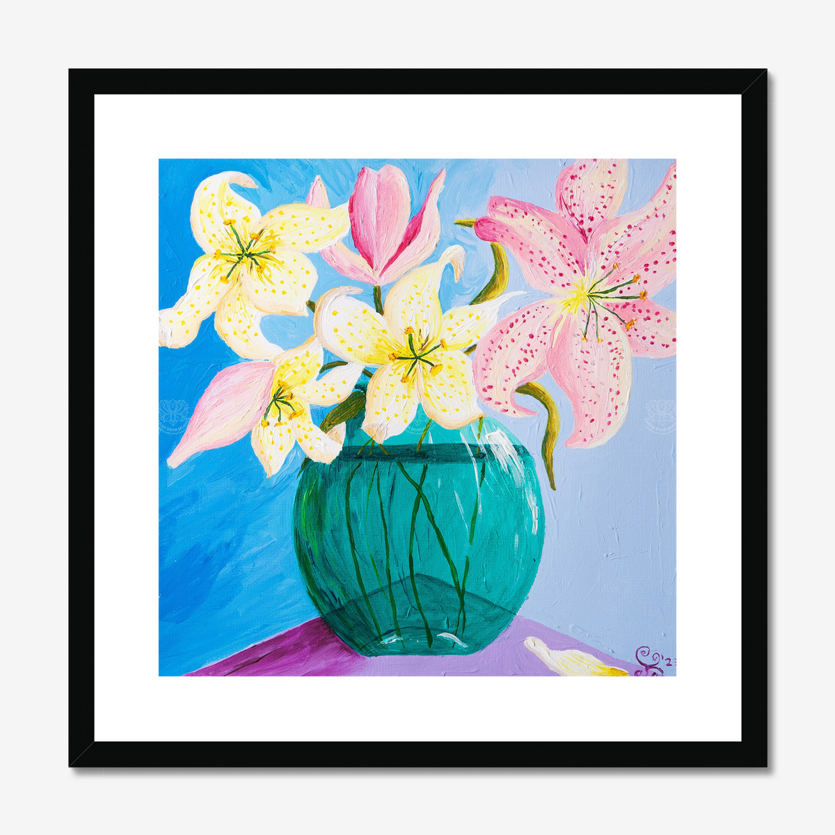Lillies in Glass Bowl Original Acrylic Painting-Limited Edition Fine Art