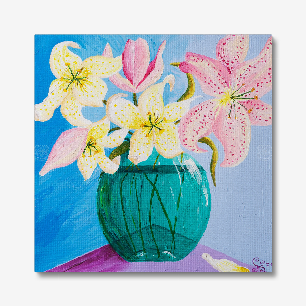 Lillies in Glass Bowl Original Acrylic Painting-Limited Edition Fine Art