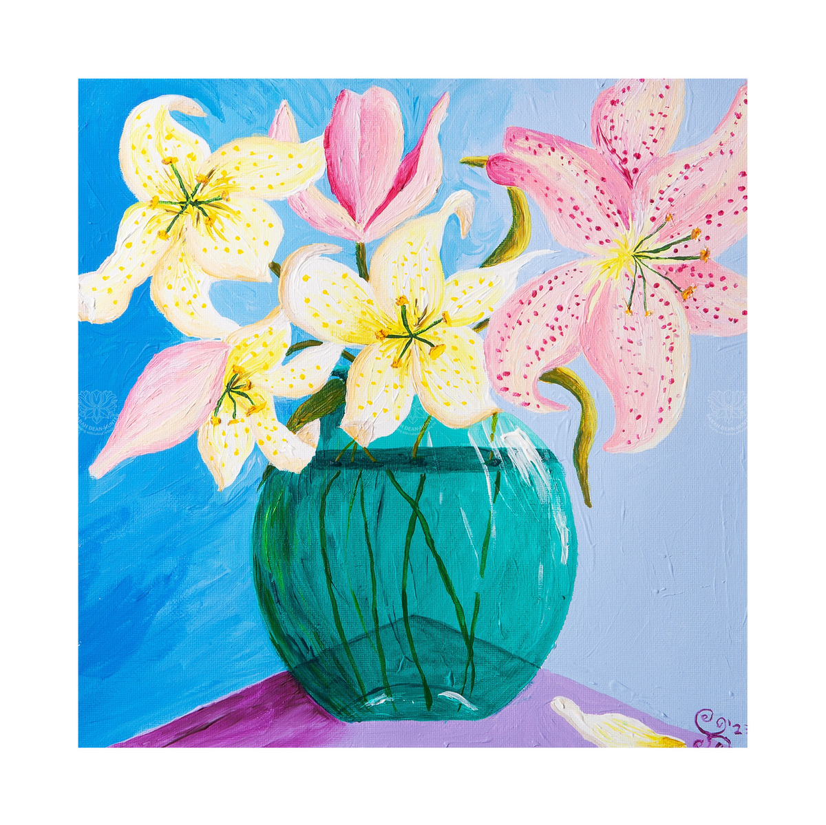 Lillies in Glass Bowl Original Acrylic Painting-Limited Edition Fine Art
