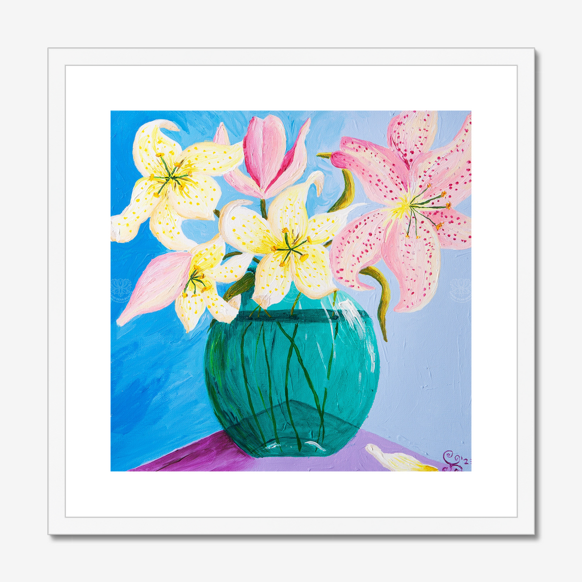 Lillies in Glass Bowl Original Acrylic Painting-Limited Edition Fine Art
