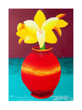 Yellow Amarylis in Red Vase Original Acrylic Painting-Limited Edition Fine Art