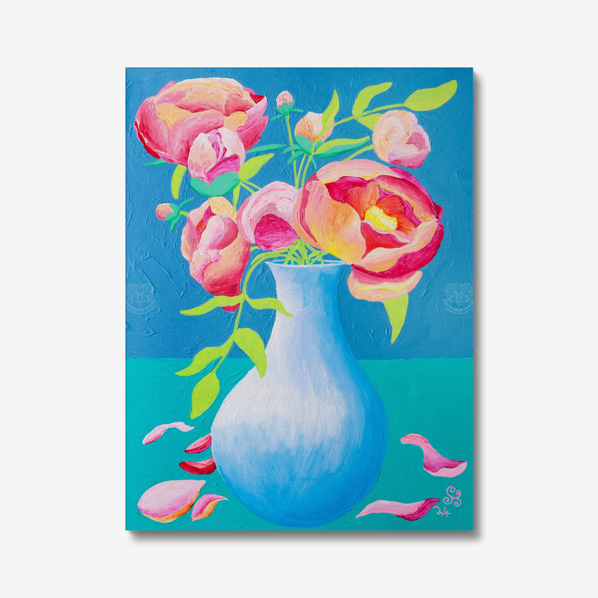 Peonies in Blue Vase Original Acrylic Painting-Limited Edition Fine Art