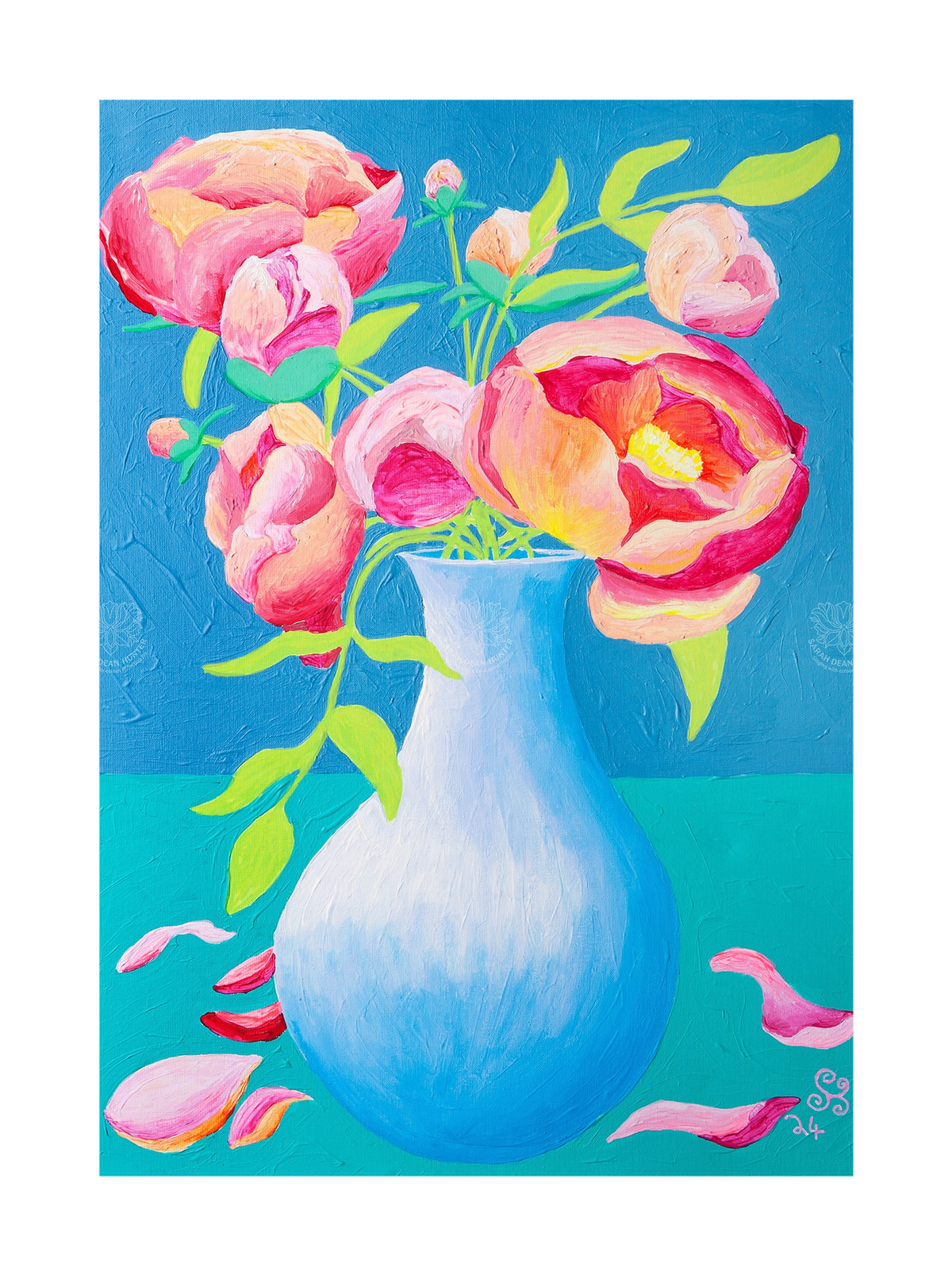 Peonies in Blue Vase Original Acrylic Painting-Limited Edition Fine Art