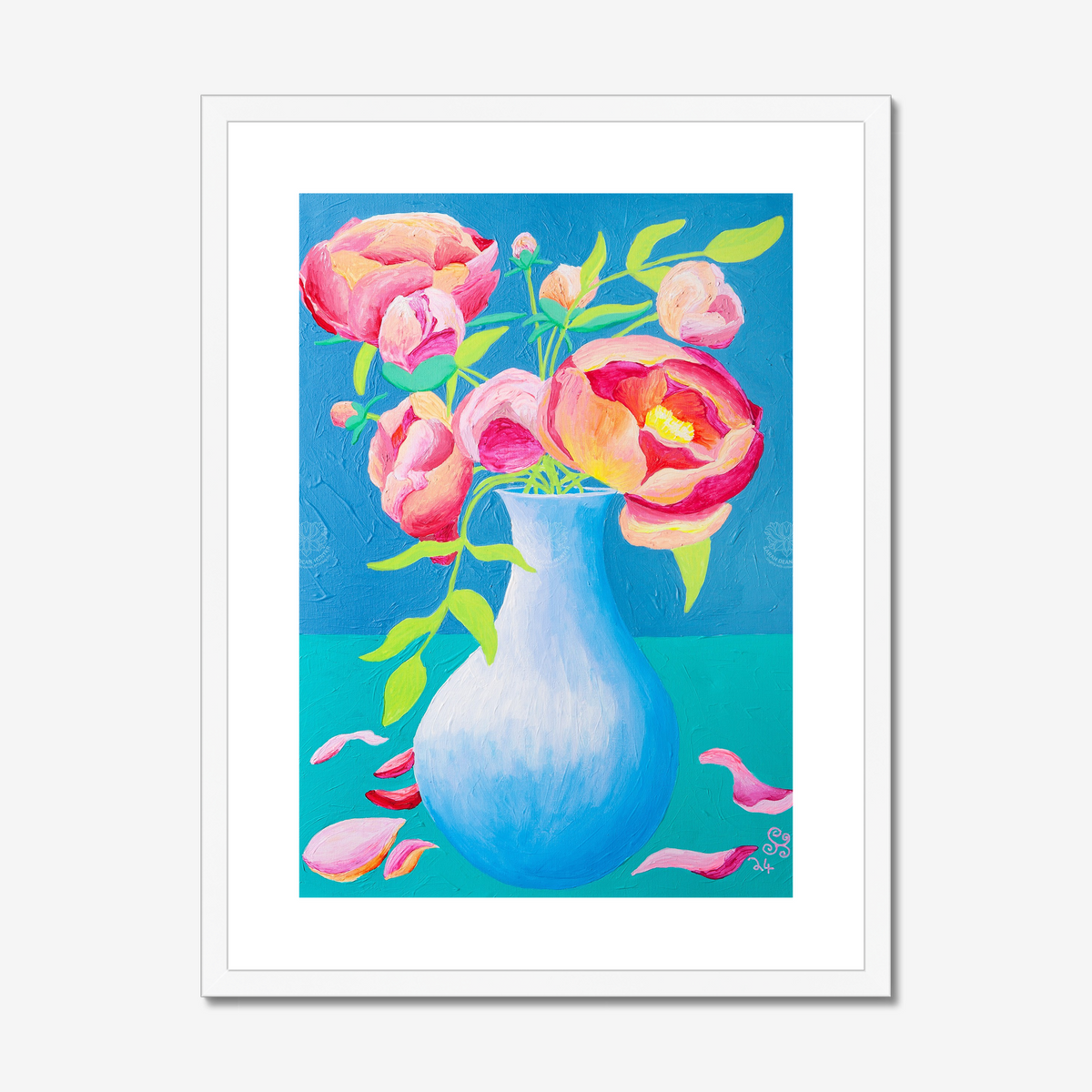 Peonies in Blue Vase Original Acrylic Painting-Limited Edition Fine Art