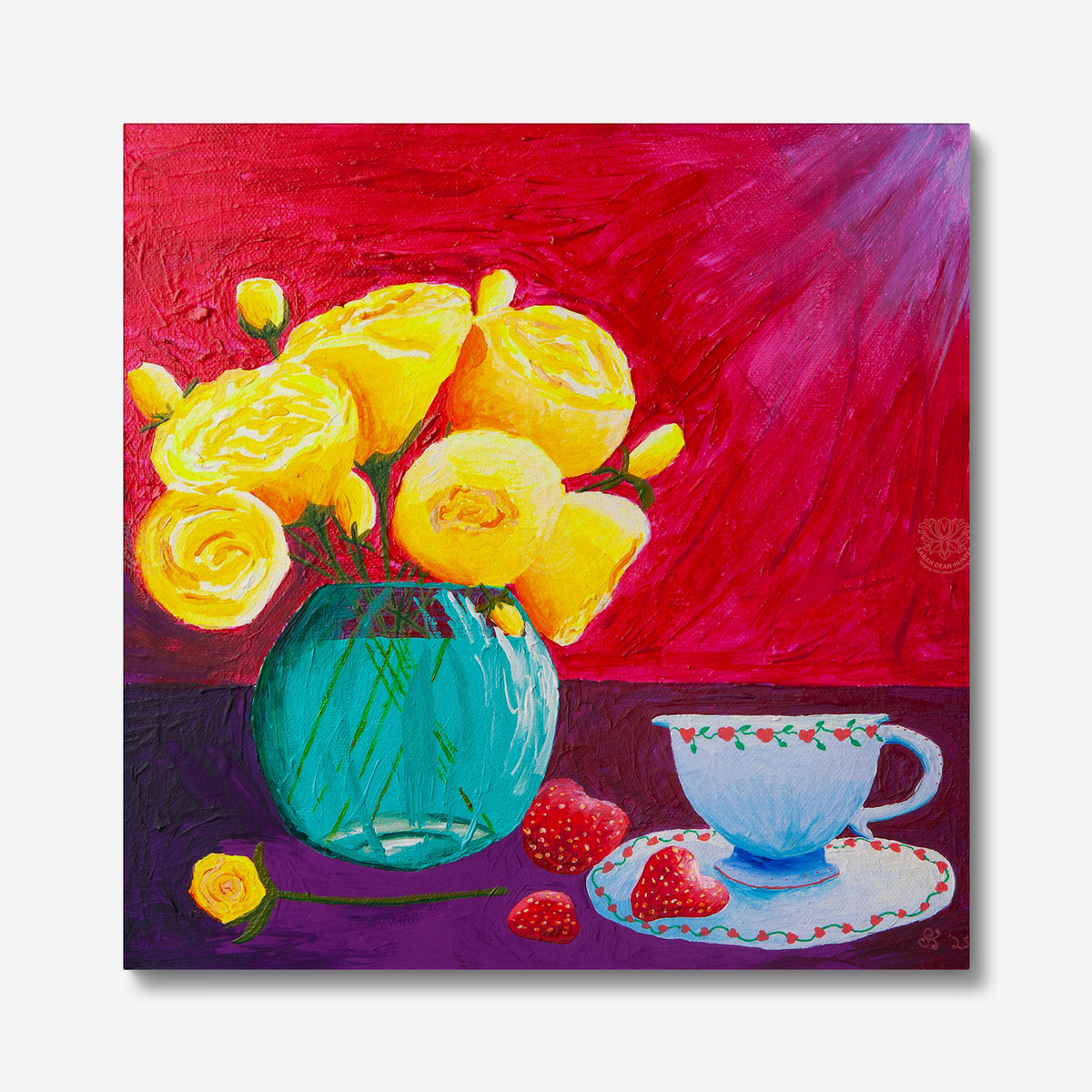Peonies and Strawberries Original Acrylic Painting-Limited Edition Fine Art