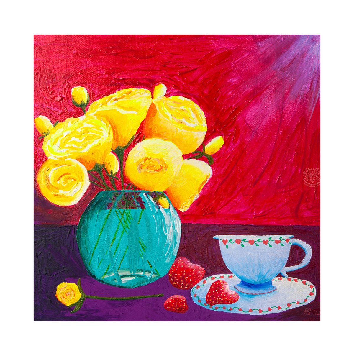 Peonies and Strawberries Original Acrylic Painting-Limited Edition Fine Art