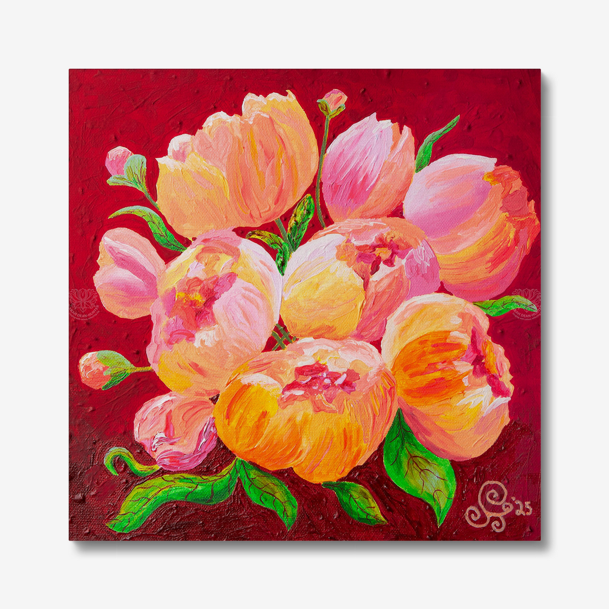 Peach Peonies Original Acrylic Painting-Limited Edition Fine Art