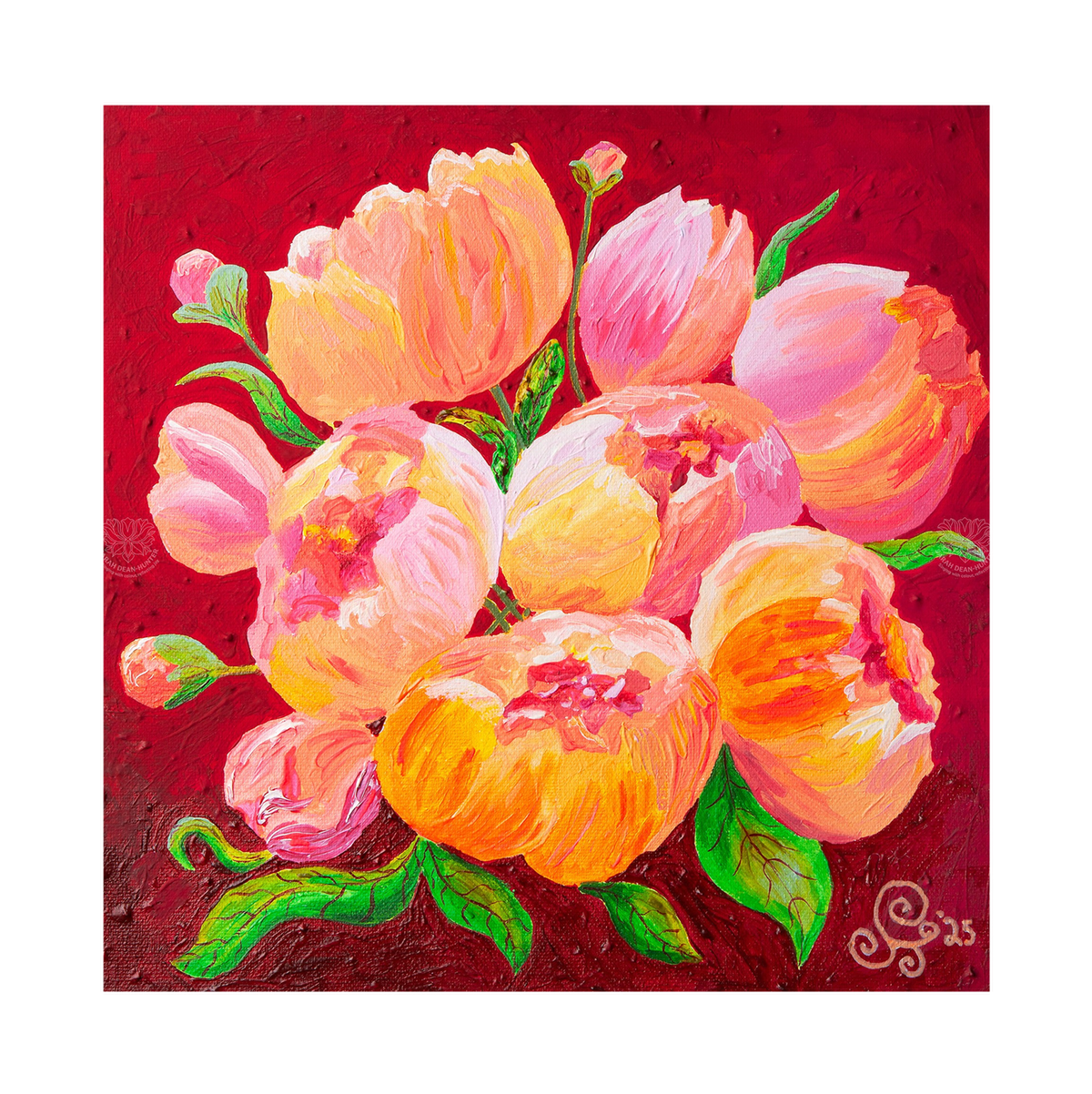 Peach Peonies Original Acrylic Painting-Limited Edition Fine Art